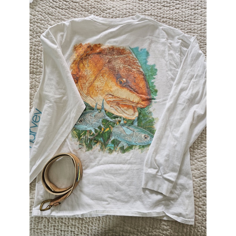 Guy Harvey Tshirt And Woven Belt Bundle Fishing Gear Shirt Large Belt 36